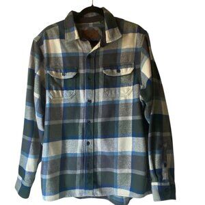 Orvis Pine Street Blue Green Plaid Button-Up Shirt Shacket Jacket Men L